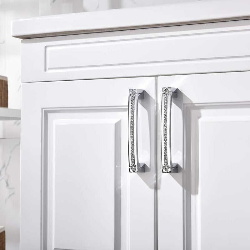 TNOMS Cabinet Hardware Handles Pull Polished Chrome Door Kitchen Cupboard Drawer/Furniture Knobs with Screws,160mm Hole Center,8 Pack,FTHD160CH-P8 - Image 3